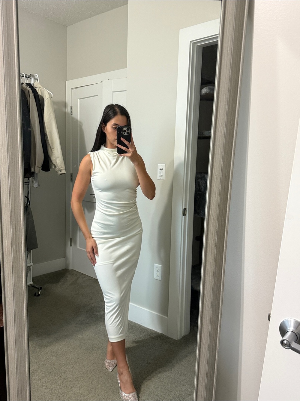 Sleeveless White Midi Dress - Elegant Bodycon
